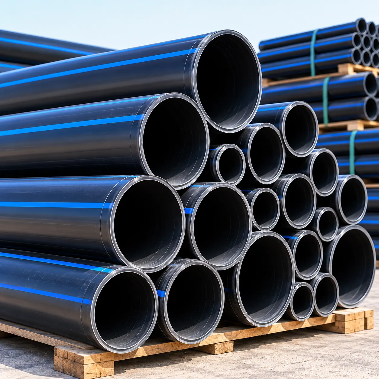 Stacked HDPE pipes